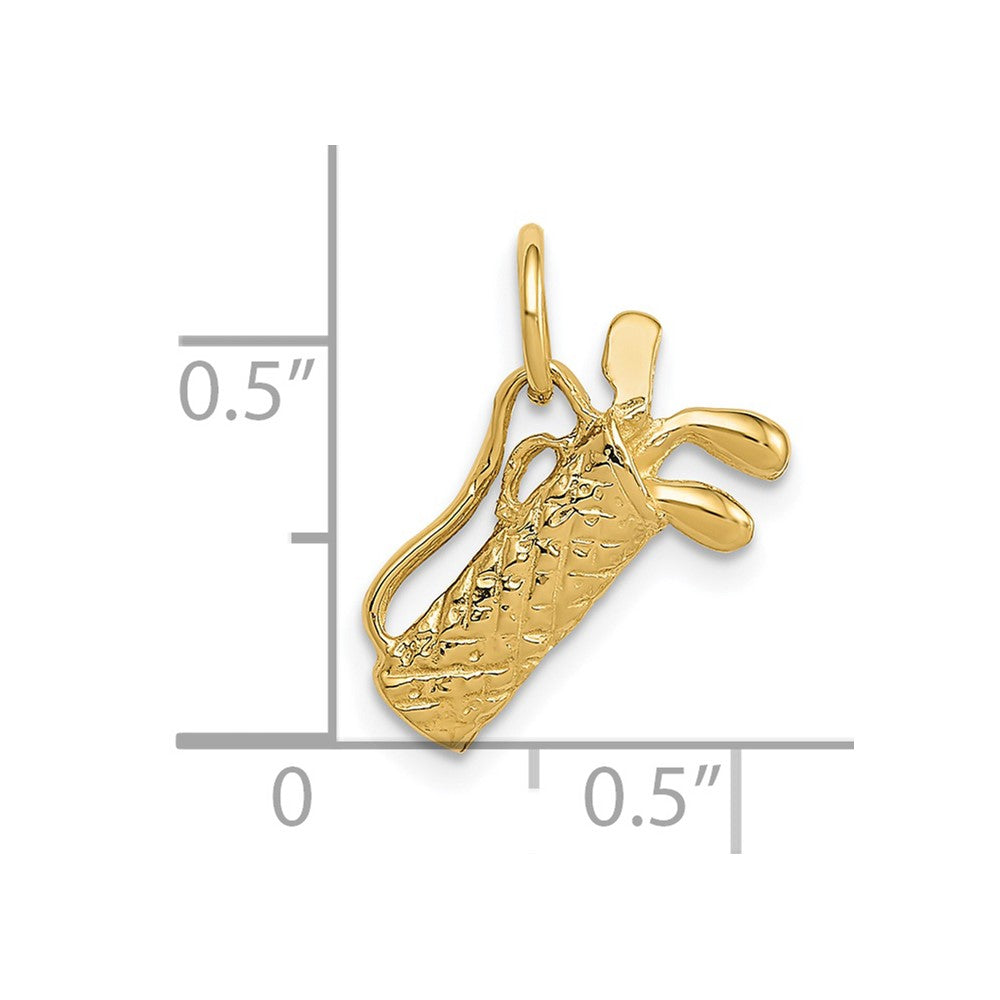 Alternate view of the 14k Yellow Gold Small 3D Golf Bag and Clubs Charm by The Black Bow Jewelry Co.