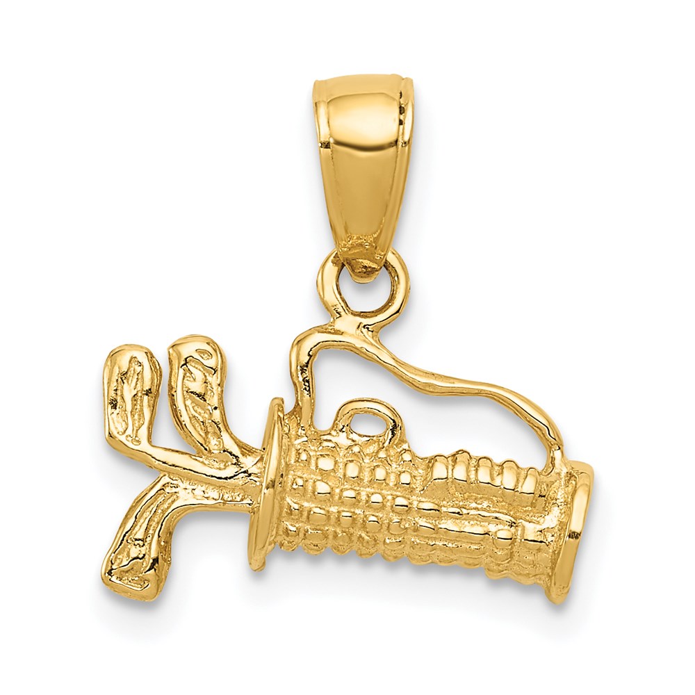 14k Yellow Gold 3D Textured Golf Bag Pendant, Item P11488 by The Black Bow Jewelry Co.