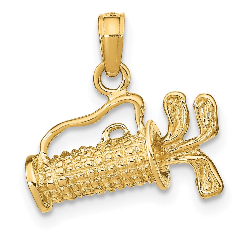Alternate view of the 14k Yellow Gold 3D Textured Golf Bag Pendant by The Black Bow Jewelry Co.