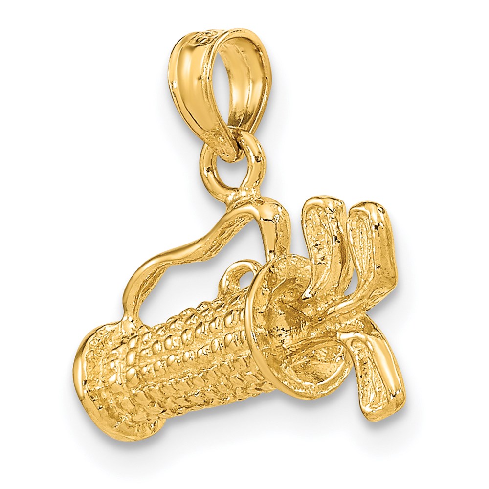 Alternate view of the 14k Yellow Gold 3D Textured Golf Bag Pendant by The Black Bow Jewelry Co.