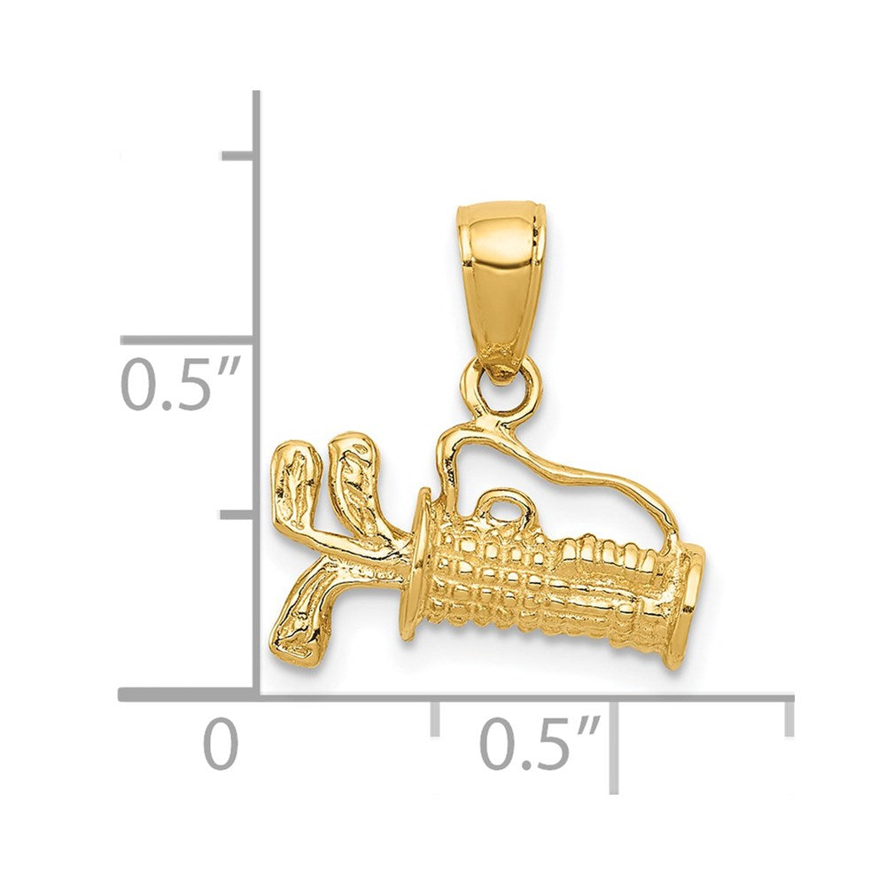 Alternate view of the 14k Yellow Gold 3D Textured Golf Bag Pendant by The Black Bow Jewelry Co.