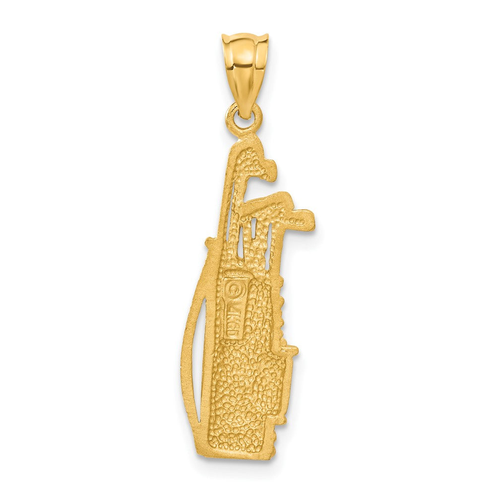 Alternate view of the 14k Yellow Gold Satin and Diamond Cut Golf Bag with Clubs Pendant by The Black Bow Jewelry Co.
