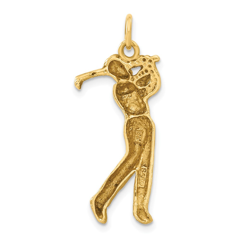 Alternate view of the 14k Yellow Gold Satin and Diamond Cut Male Golfer Pendant by The Black Bow Jewelry Co.