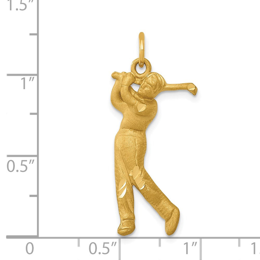 Alternate view of the 14k Yellow Gold Satin and Diamond Cut Male Golfer Pendant by The Black Bow Jewelry Co.