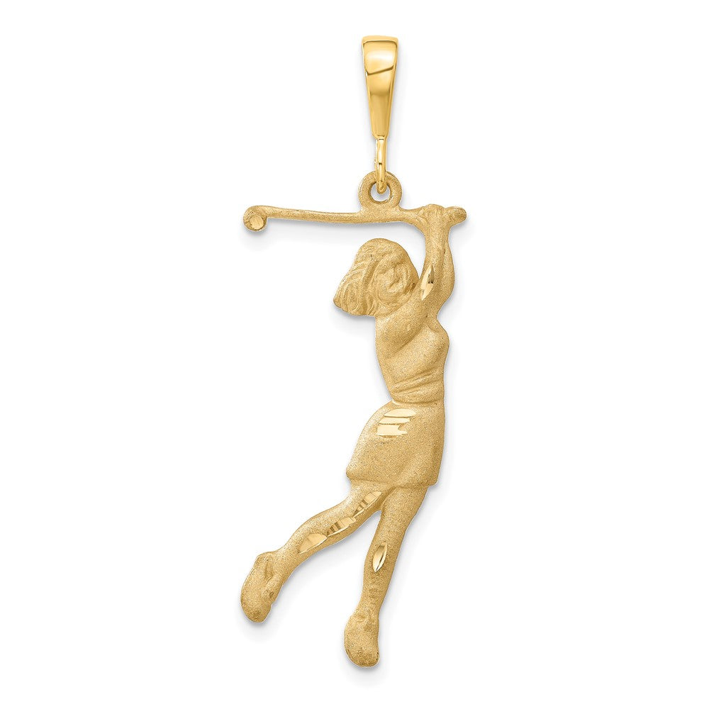 14k Yellow Gold Large Female Golfer Pendant, Item P11500 by The Black Bow Jewelry Co.