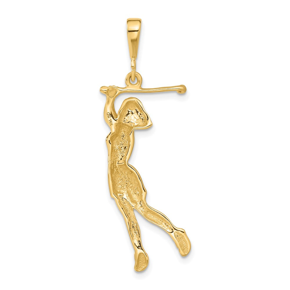 Alternate view of the 14k Yellow Gold Large Female Golfer Pendant by The Black Bow Jewelry Co.