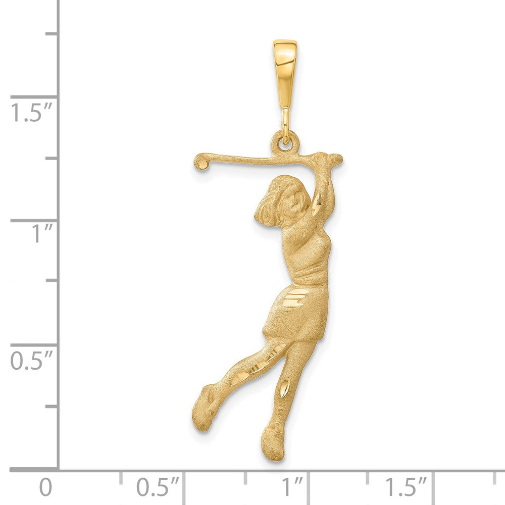 Alternate view of the 14k Yellow Gold Large Female Golfer Pendant by The Black Bow Jewelry Co.