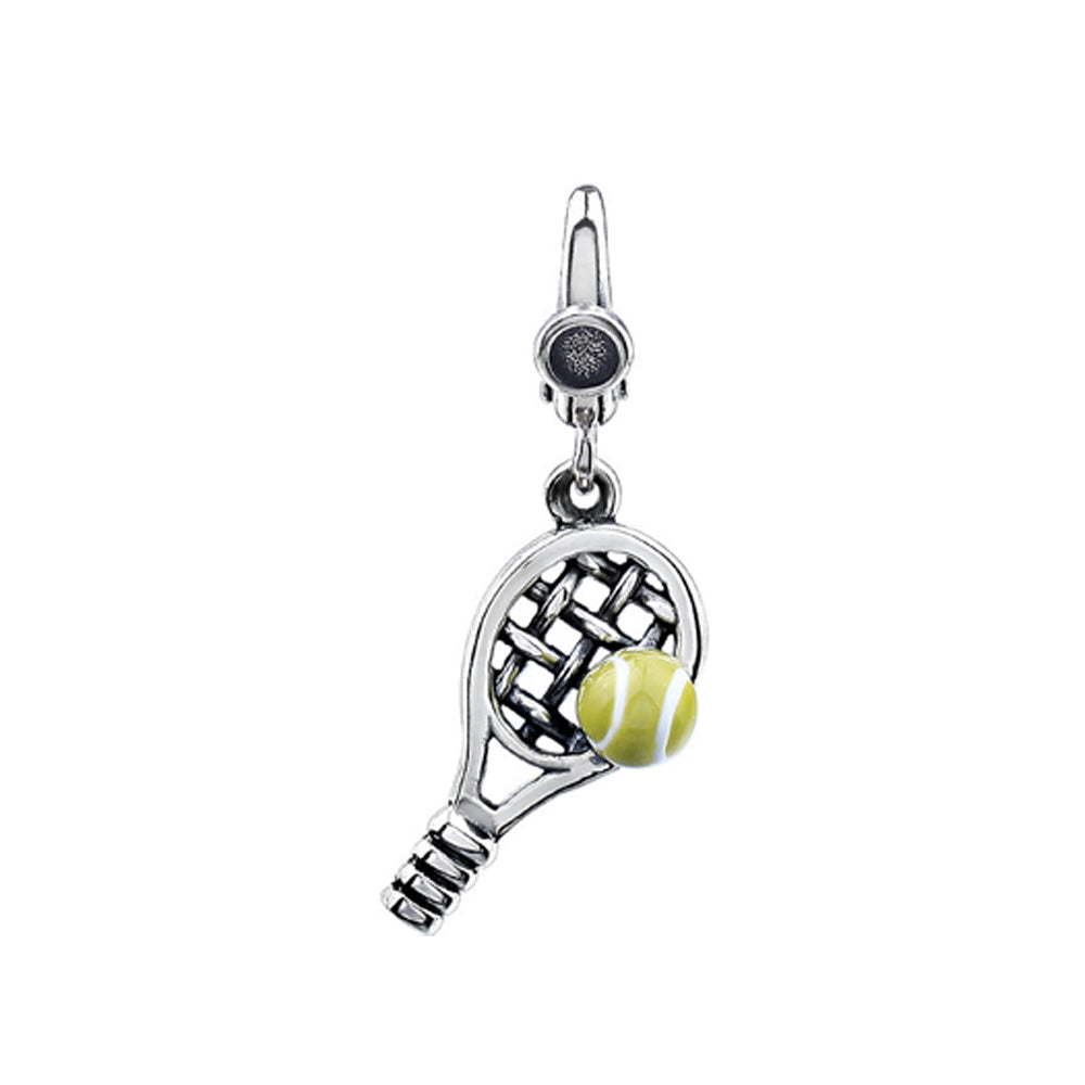 Sterling Silver and Enameled 3D Tennis Ball &amp; Racket Clip-On Charm, Item P11547 by The Black Bow Jewelry Co.