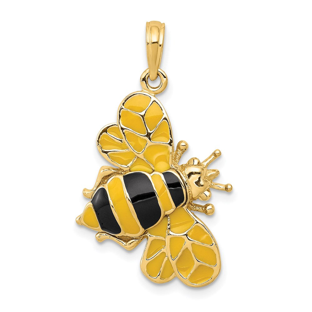 14k Yellow Gold and Enamel 3D Bumblebee Pendant, Item P11579 by The Black Bow Jewelry Co.
