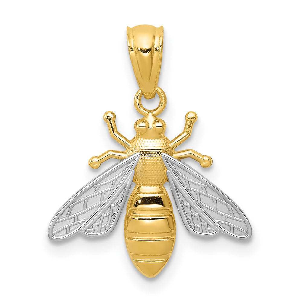 14k Yellow Gold and White Rhodium Two Tone Bee Pendant, Item P11581 by The Black Bow Jewelry Co.