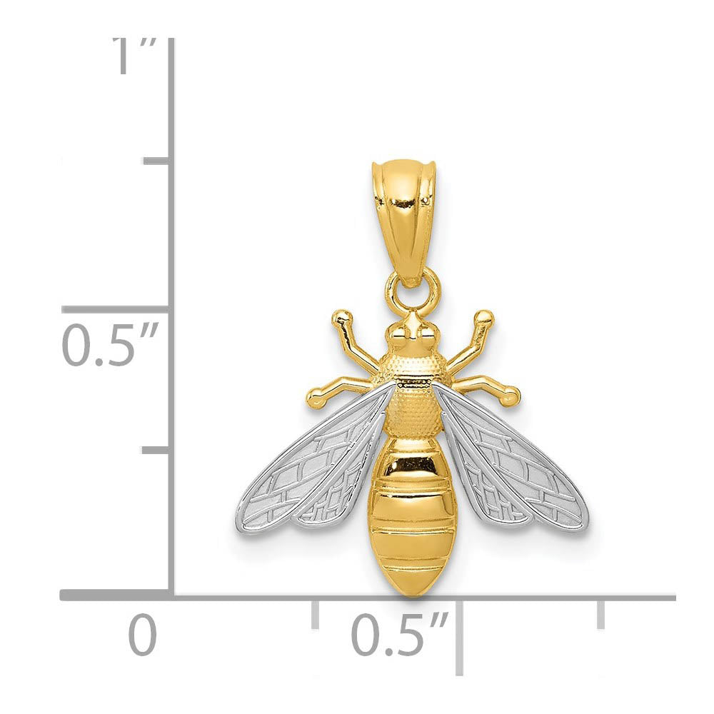 Alternate view of the 14k Yellow Gold and White Rhodium Two Tone Bee Pendant by The Black Bow Jewelry Co.