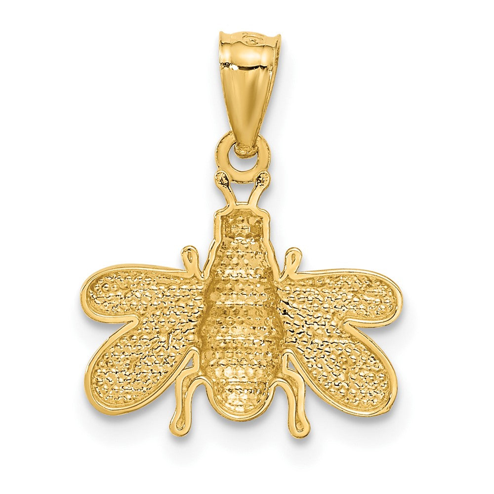 Alternate view of the 14k Yellow Gold 15mm Textured Bee Pendant by The Black Bow Jewelry Co.