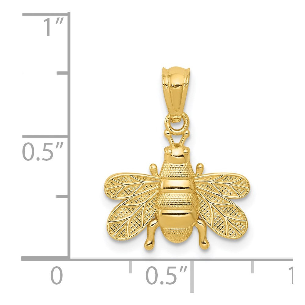 Alternate view of the 14k Yellow Gold 15mm Textured Bee Pendant by The Black Bow Jewelry Co.