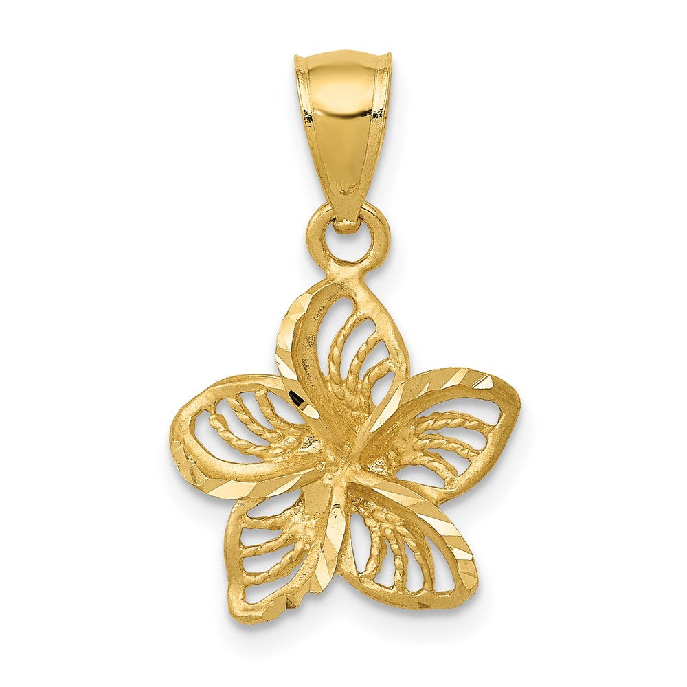 14k Yellow Gold 13mm Diamond Cut Filigree Plumeria Pendant, Item P11583 by The Black Bow Jewelry Co.
