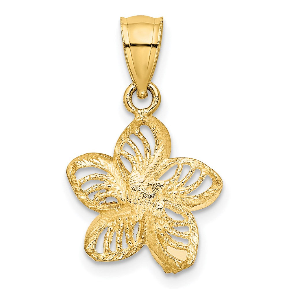 Alternate view of the 14k Yellow Gold 13mm Diamond Cut Filigree Plumeria Pendant by The Black Bow Jewelry Co.