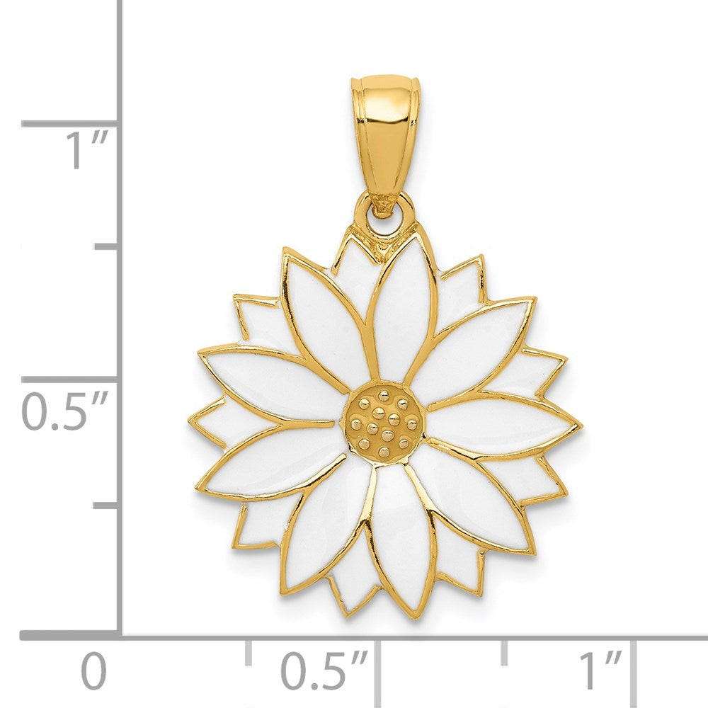 Alternate view of the 14k Yellow Gold 19mm White Enameled Daisy Blossom Pendant by The Black Bow Jewelry Co.