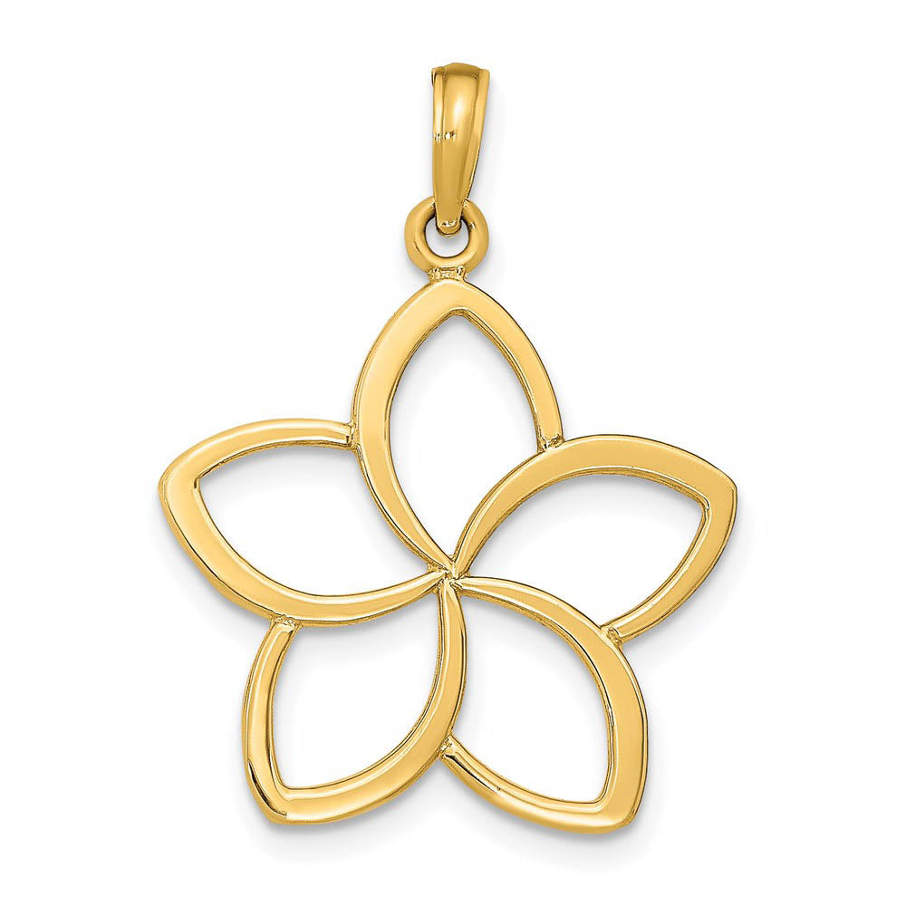 14k Yellow Gold 22mm Plumeria Silhouette Pendant, Item P11611 by The Black Bow Jewelry Co.