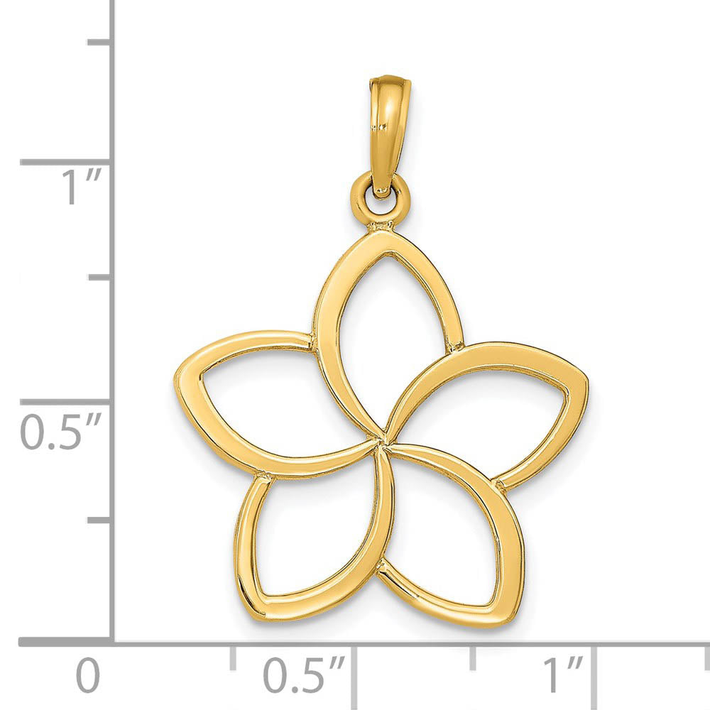 Alternate view of the 14k Yellow Gold 22mm Plumeria Silhouette Pendant by The Black Bow Jewelry Co.