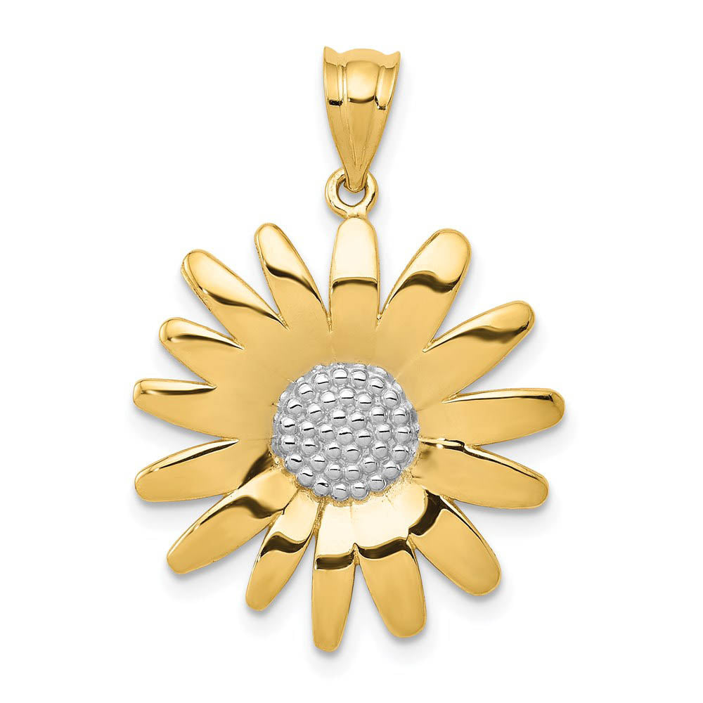 14k Yellow Gold and White Rhodium Two Tone Sunflower Pendant, 22mm, Item P11621 by The Black Bow Jewelry Co.