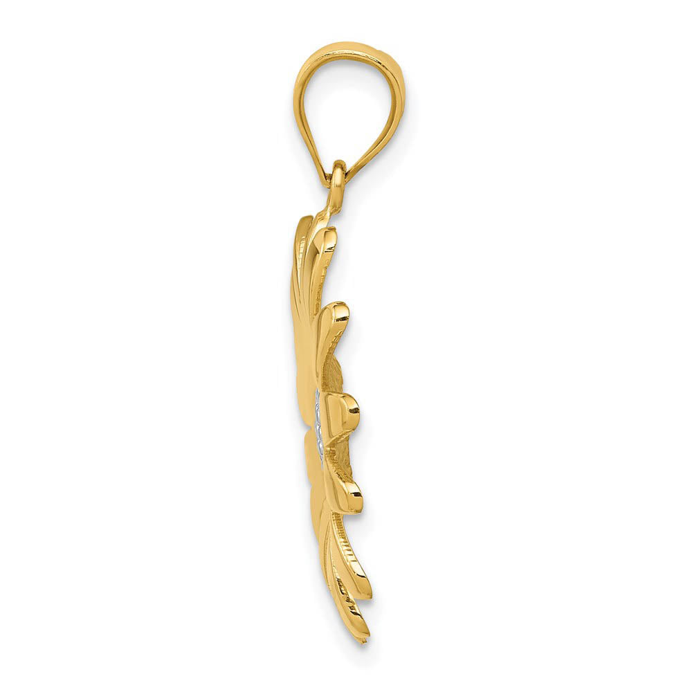 Alternate view of the 14k Yellow Gold and White Rhodium Two Tone Sunflower Pendant, 22mm by The Black Bow Jewelry Co.