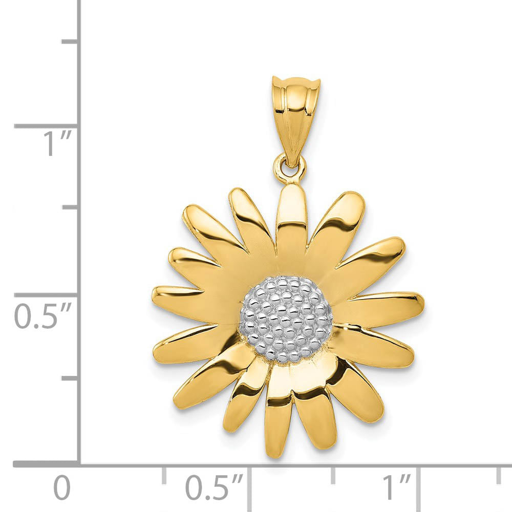 Alternate view of the 14k Yellow Gold and White Rhodium Two Tone Sunflower Pendant, 22mm by The Black Bow Jewelry Co.