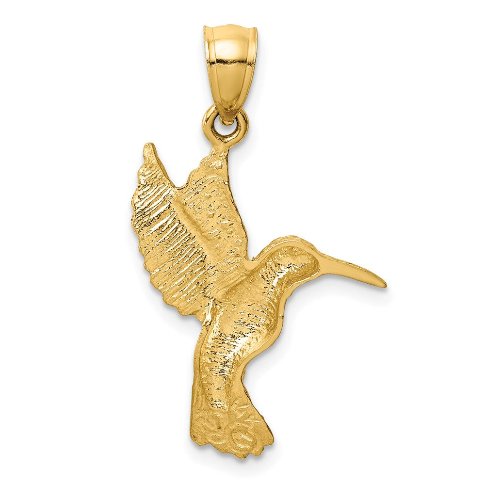 Alternate view of the 14k Yellow Gold Diamond Cut Hummingbird Pendant by The Black Bow Jewelry Co.