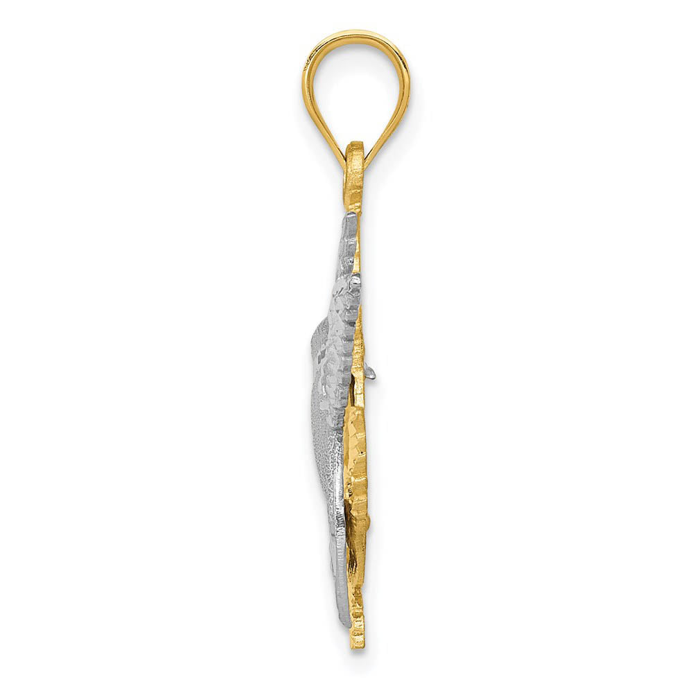 Alternate view of the 14k Yellow and White Gold 28mm Hummingbird and Flower Pendant by The Black Bow Jewelry Co.