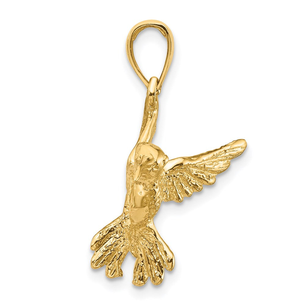 Alternate view of the 14k Yellow Gold 2D Polished Hummingbird Pendant by The Black Bow Jewelry Co.