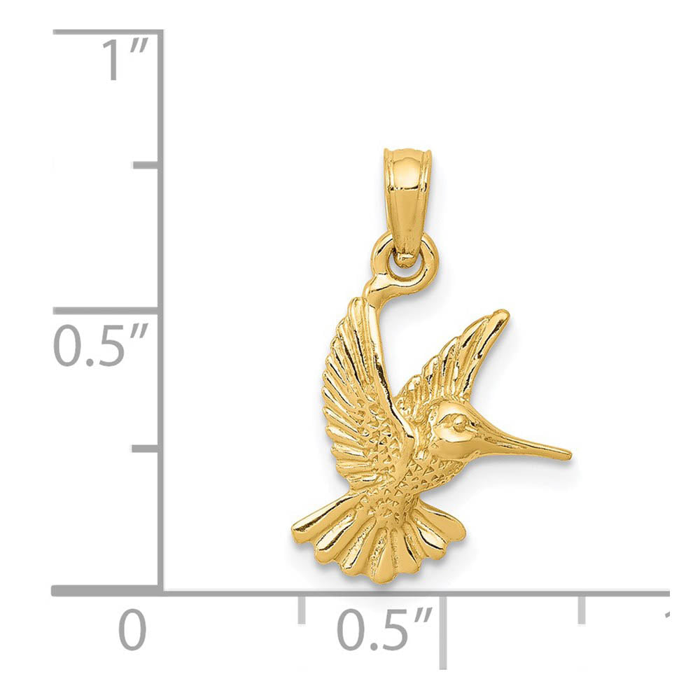 Alternate view of the 14k Yellow Gold Small 2D Hummingbird Pendant by The Black Bow Jewelry Co.