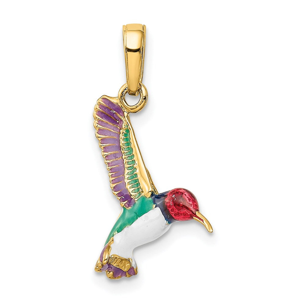 Alternate view of the 14k Yellow Gold 3D Enameled Hummingbird by The Black Bow Jewelry Co.