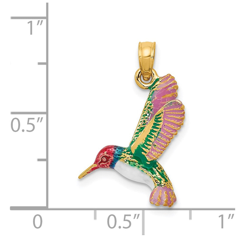 Alternate view of the 14k Yellow Gold 3D Enameled Hummingbird by The Black Bow Jewelry Co.