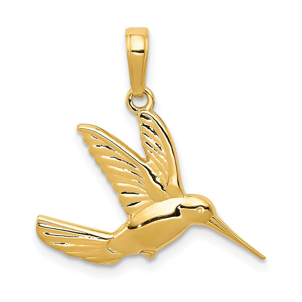 14k Yellow Gold Polished Hummingbird in Flight Pendant, Item P11638 by The Black Bow Jewelry Co.