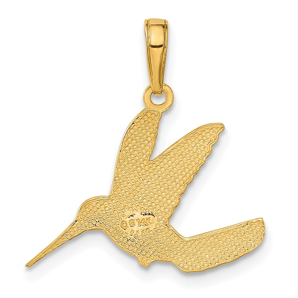 Alternate view of the 14k Yellow Gold Polished Hummingbird in Flight Pendant by The Black Bow Jewelry Co.