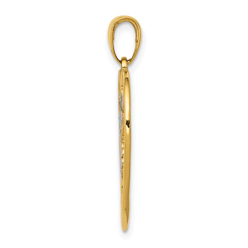 Alternate view of the 14k Yellow Gold 22mm Enameled Hummingbird Heart Pendant by The Black Bow Jewelry Co.