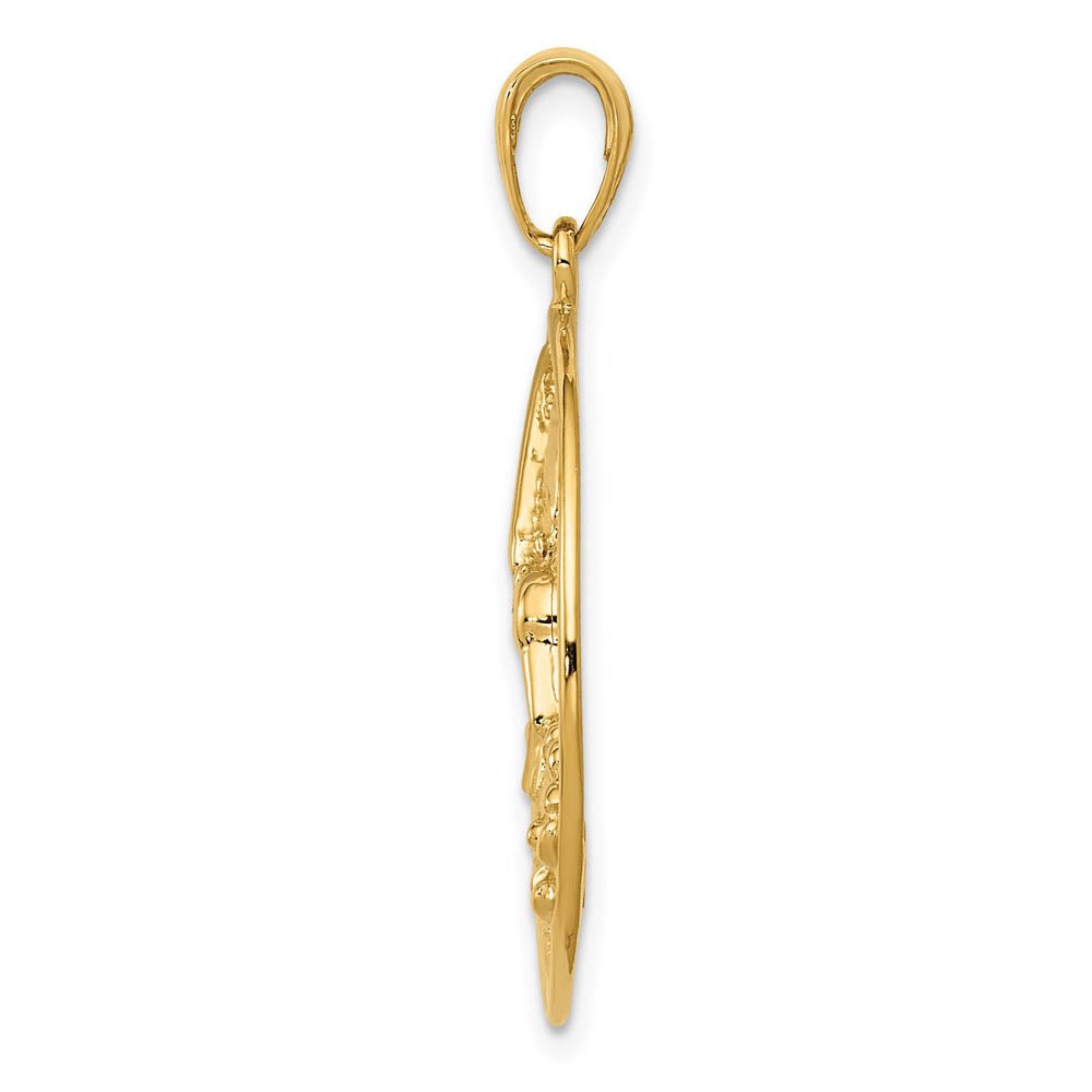 Alternate view of the 14k Yellow Gold 24mm Round Hummingbird and Flower Pendant by The Black Bow Jewelry Co.