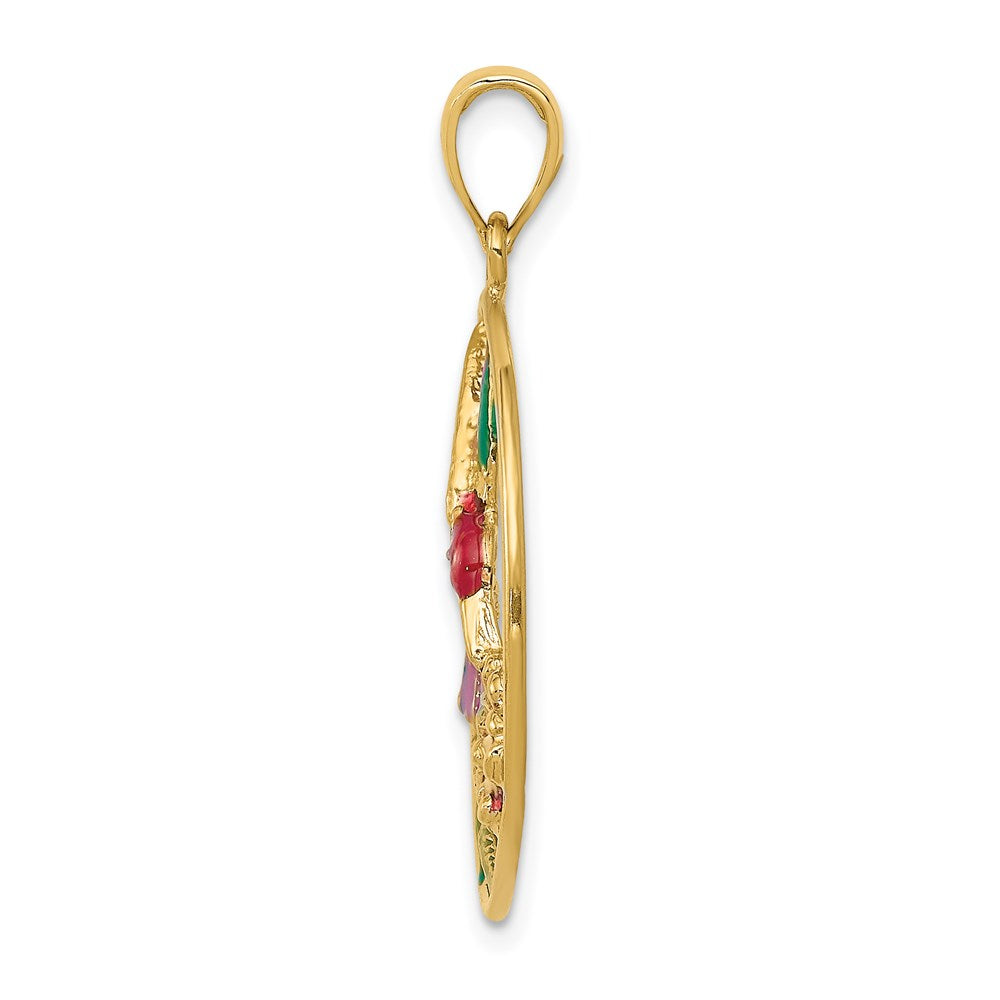 Alternate view of the 14k Yellow Gold & Enamel 24mm Round Hummingbird & Flower Pendant by The Black Bow Jewelry Co.