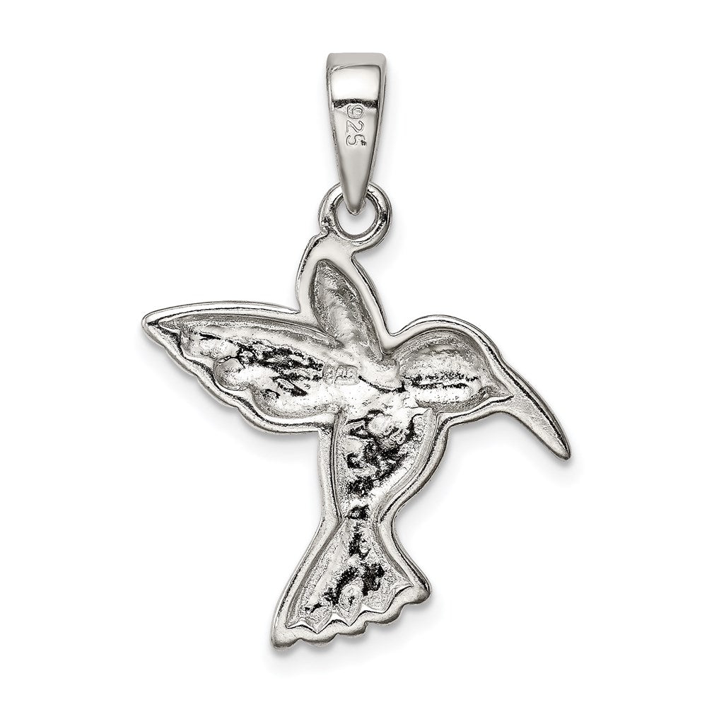 Alternate view of the Sterling Silver and Created Blue Opal Inlay Hummingbird Pendant by The Black Bow Jewelry Co.