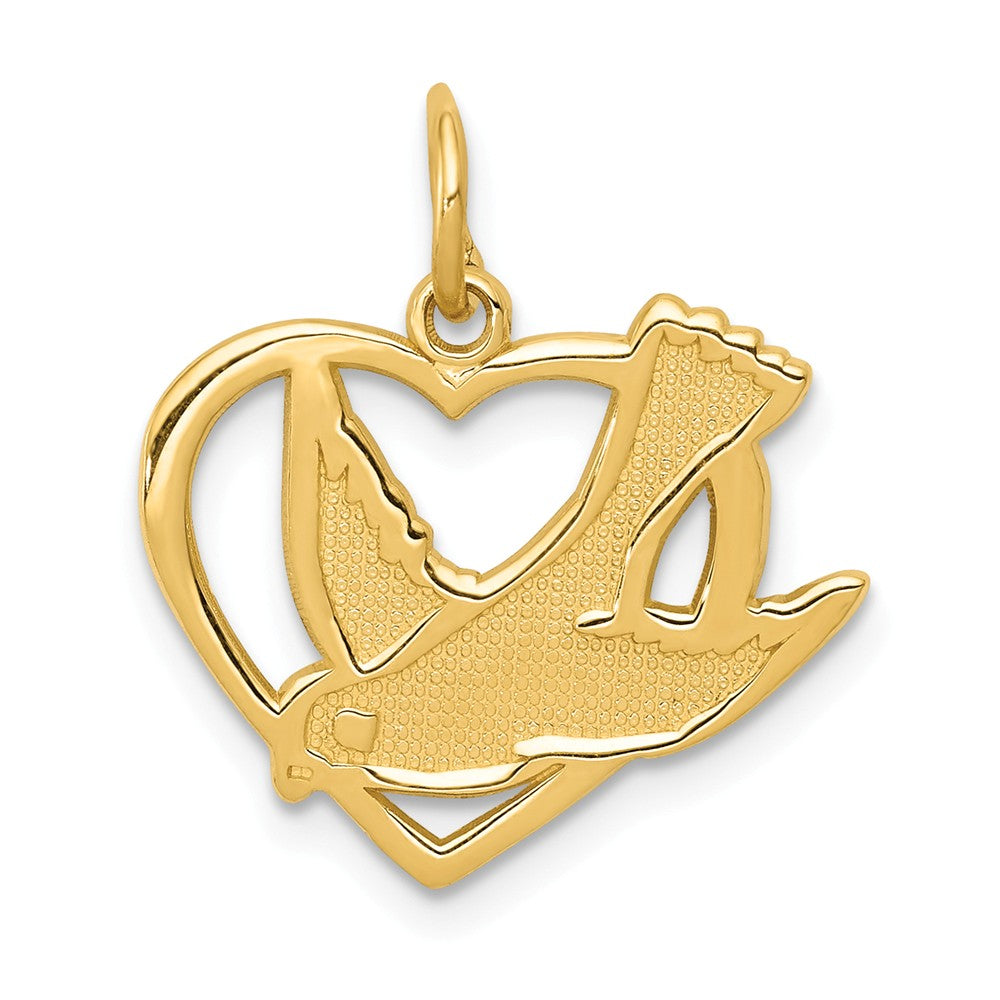 14k Yellow Gold Peace Dove in Heart Pendant, Item P11662 by The Black Bow Jewelry Co.