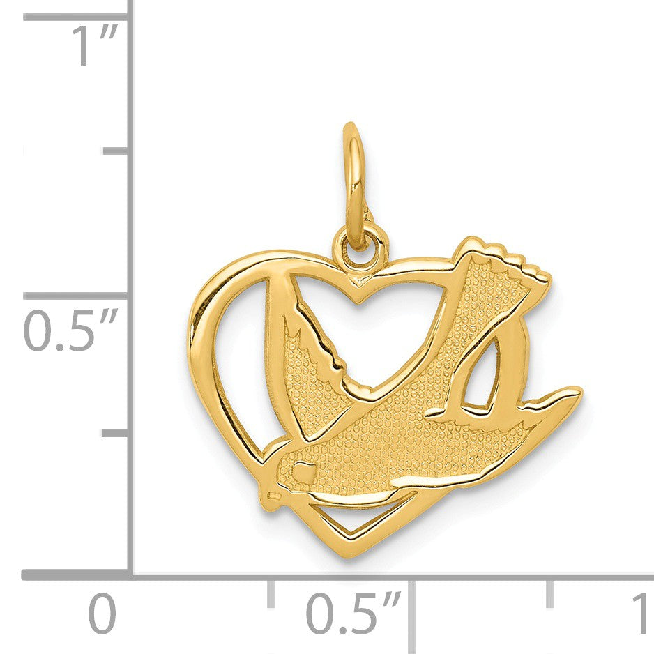 Alternate view of the 14k Yellow Gold Peace Dove in Heart Pendant by The Black Bow Jewelry Co.