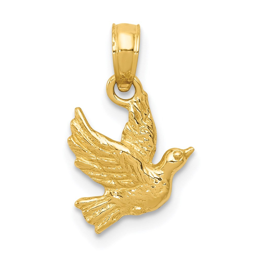 14k Yellow Gold Petite Flying Dove Pendant, Item P11664 by The Black Bow Jewelry Co.