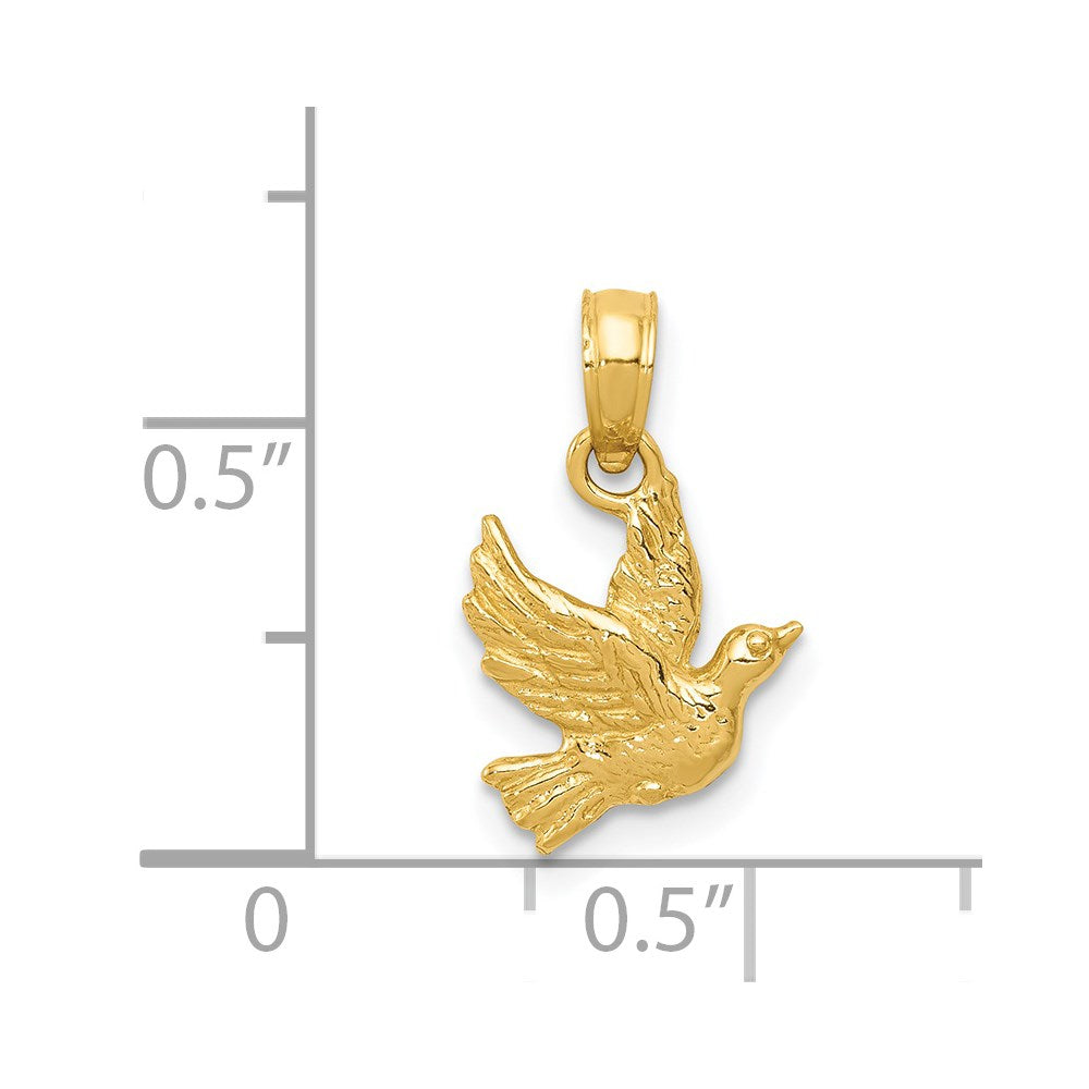 Alternate view of the 14k Yellow Gold Petite Flying Dove Pendant by The Black Bow Jewelry Co.