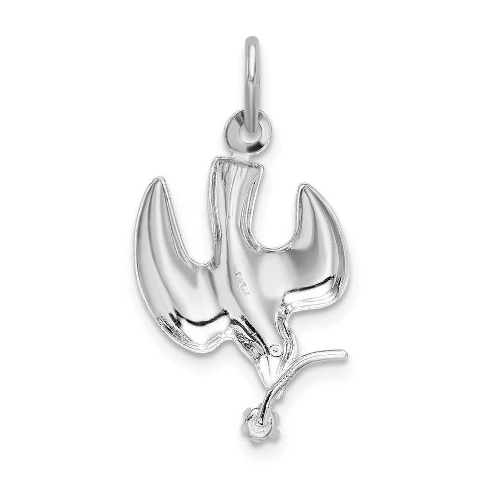 Alternate view of the Sterling Silver Platinum Plated CZ Polished Dove with Branch Pendant by The Black Bow Jewelry Co.