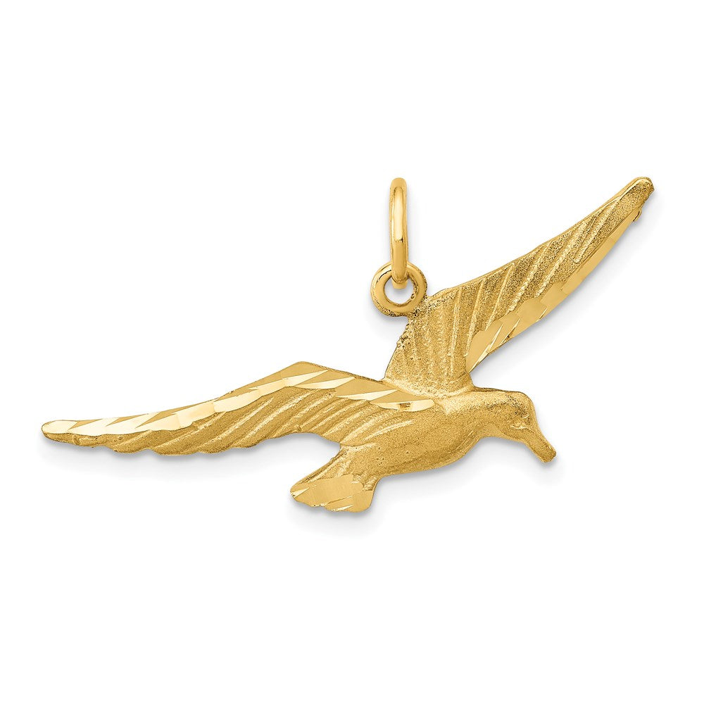 14k Yellow Gold Satin & Diamond Cut Flying Bird Pendant, Item P11679 by The Black Bow Jewelry Co.