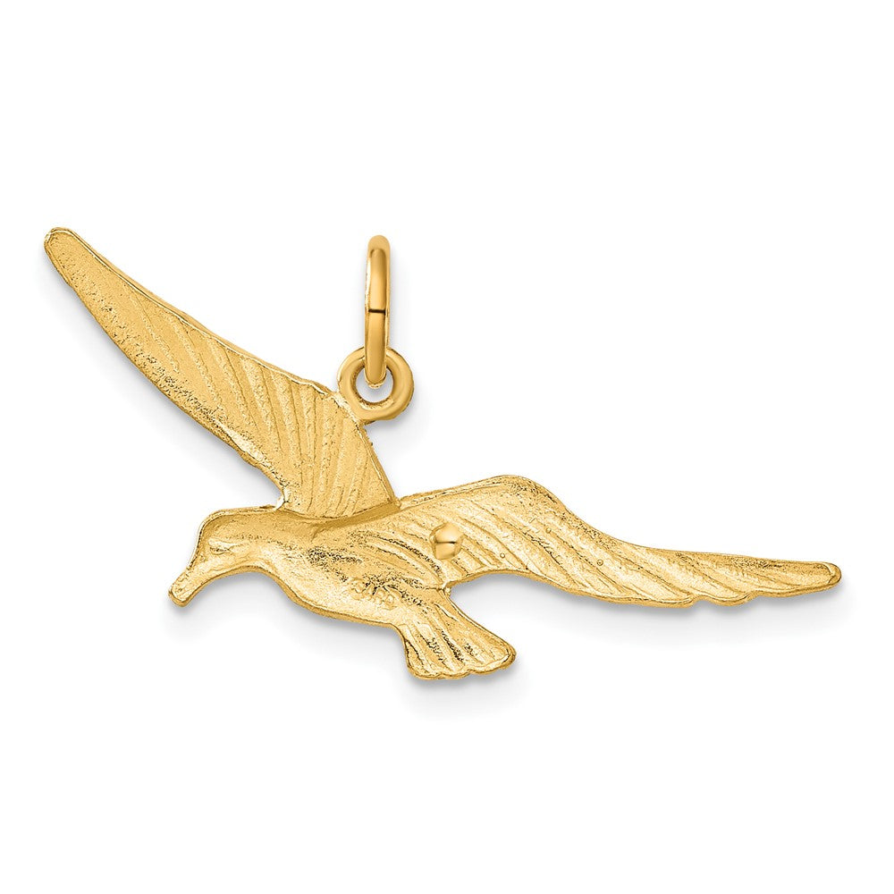 Alternate view of the 14k Yellow Gold Satin & Diamond Cut Flying Bird Pendant by The Black Bow Jewelry Co.