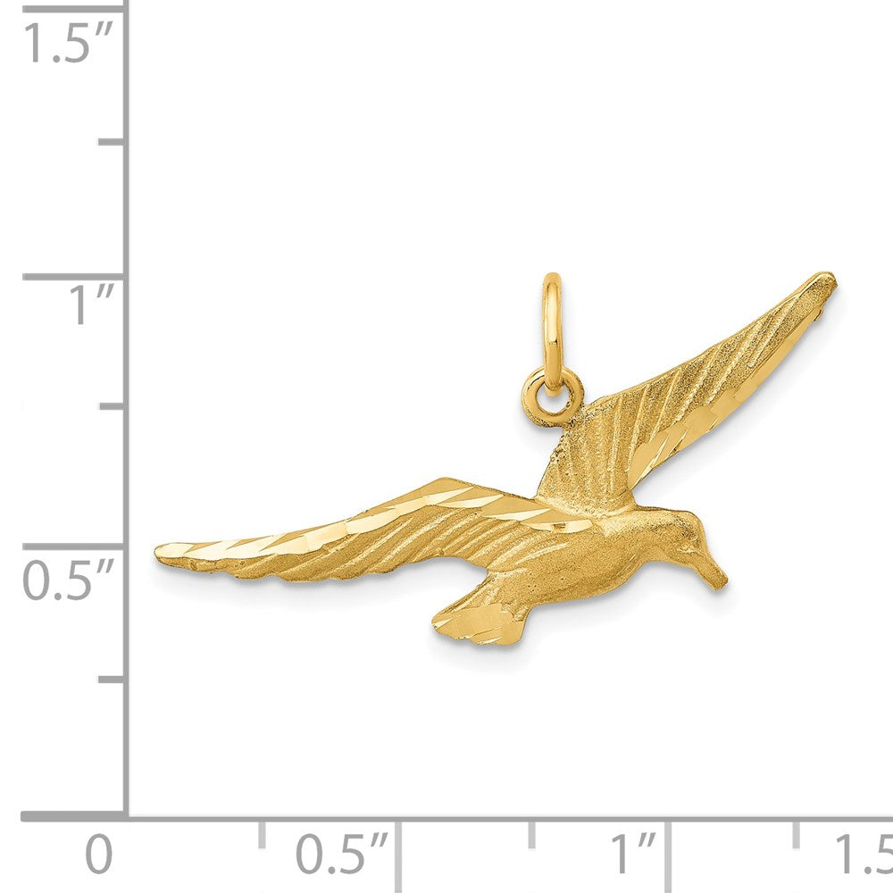 Alternate view of the 14k Yellow Gold Satin & Diamond Cut Flying Bird Pendant by The Black Bow Jewelry Co.