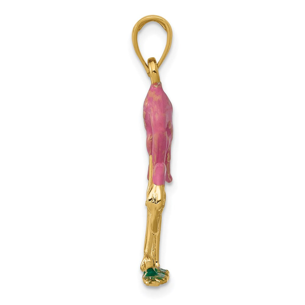Alternate view of the 14k Yellow Gold and Enamel 3D Pink Flamingo Pendant by The Black Bow Jewelry Co.