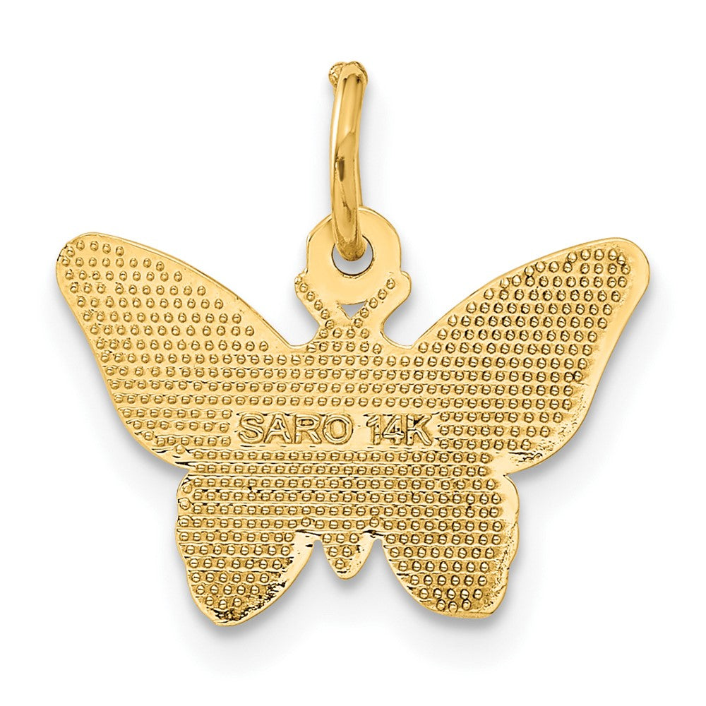 Alternate view of the 14k Yellow Gold Textured and Polished Butterfly Pendant, 17mm by The Black Bow Jewelry Co.