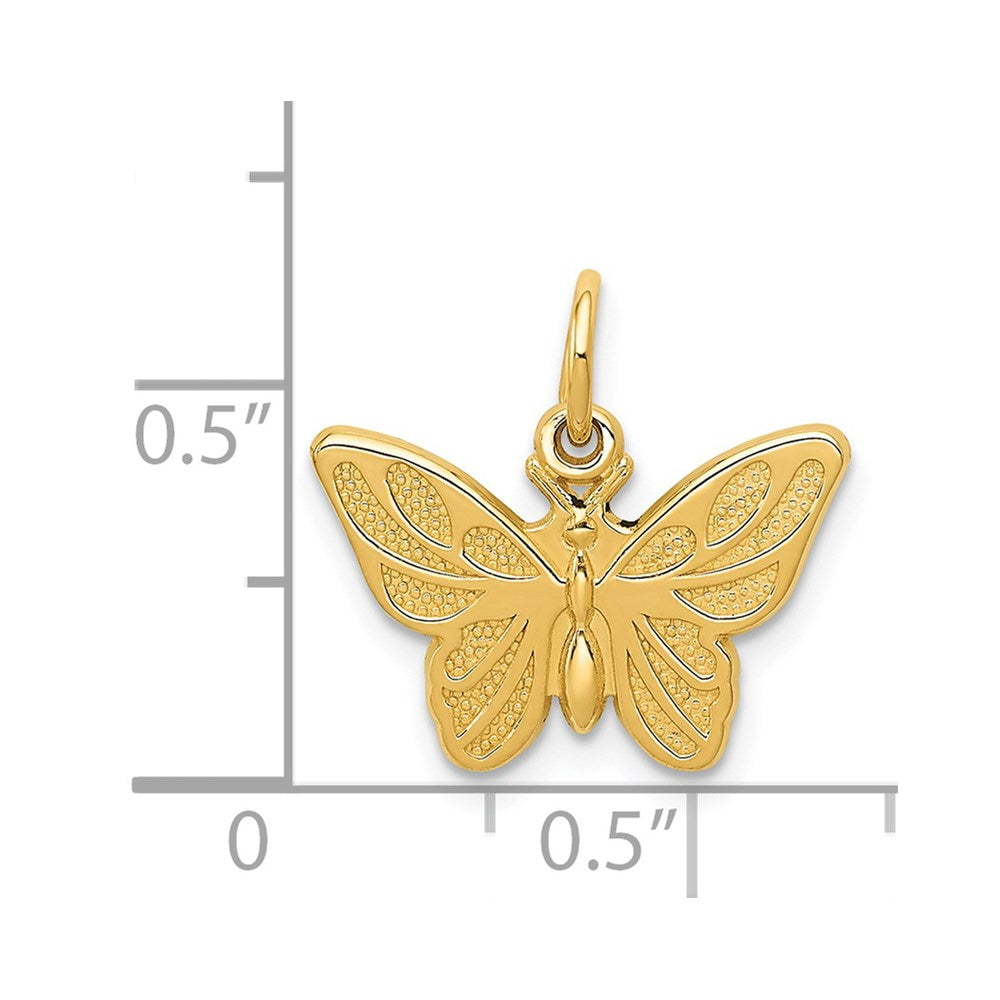 Alternate view of the 14k Yellow Gold Textured and Polished Butterfly Pendant, 17mm by The Black Bow Jewelry Co.