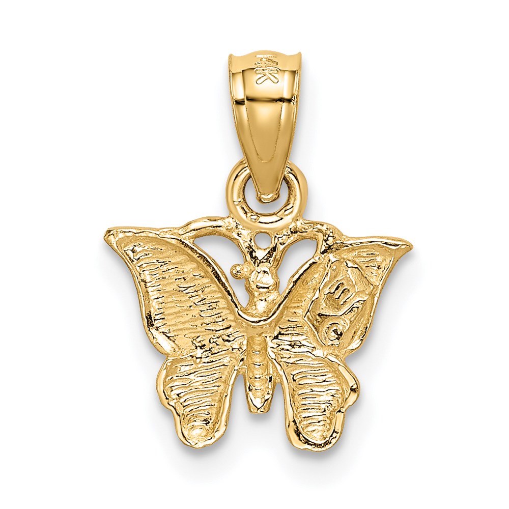Alternate view of the 14k Yellow Gold Diamond Cut Butterfly Pendant, 11mm by The Black Bow Jewelry Co.