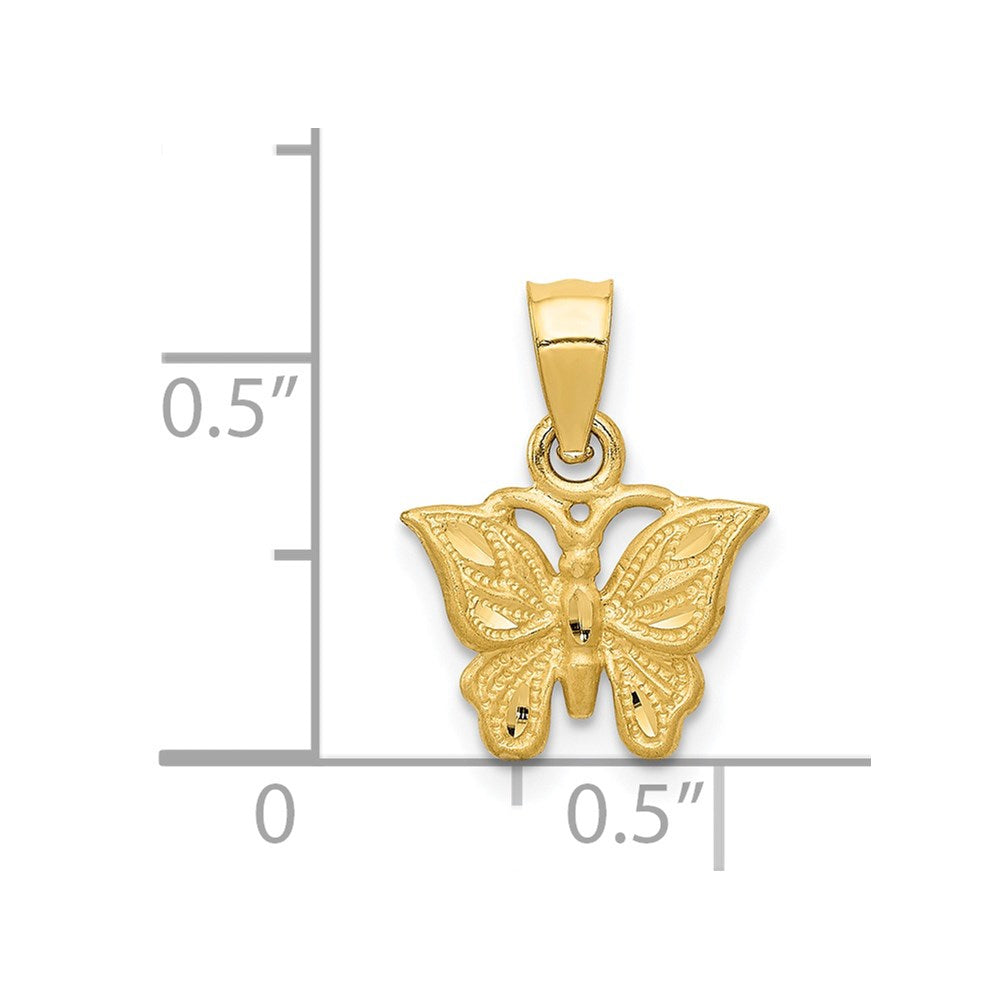 Alternate view of the 14k Yellow Gold Diamond Cut Butterfly Pendant, 11mm by The Black Bow Jewelry Co.
